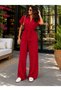 Summer's Stylish Combination: Women's Drawstring Waist Short-Sleeve Aerobin Blouse and Pants Two-Piece Set - 4