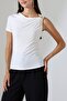 Asymmetrical Collar Sandy Blouse with Metal Accessories - 5