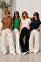 Women's 4-Pack Brown-Powder-Green-Navy Blue Cotton Double Sleeve Detailed Comfortable Fit T-Shirt - 4