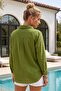 Pine Green Shirt Collar 3/4 Sleeve Buttoned Embroidered Casual Cotton Woven Shirt 70 64 - 6