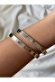 Women's silver color 2-piece bangle bracelet set - 2