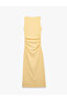 Drape Detailed Crew Neck Sleeveless Textured Cobalt Blue Bodycon Dress - 6