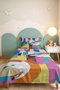 Geometric Colorful Youth Room Single Pique Set - Abstract Turquoise Purple 160X220 cm Bedspread - 5