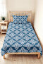 Blue Geometric Youth Room Single Pique Set - White Modern 160X220 cm Quilted Bedspread - 6