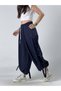 Women's Navy Blue Wide Leg Loose Trousers with Rope Detail Coc3241 - 2