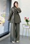 Premium Vessa Belt Detailed Linen Trousers Set - Khaki