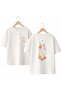 Flower Pattern Guitar Printed on the Back and Front Chest 100% Cotton Oversize Loose Regular Fit Crew Neck T-Shirt