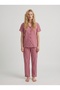 Women's Red Checkered Buttoned Collar Short Sleeve Pajama Set - 2