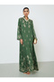 Green Embroidered Stand Collar Jalabiya - 3