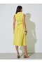 Yellow Casual Shirt Midi Dress with Fold Pleat - 5