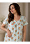 Green Printed Nightdress with Button Placket - 3