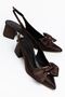 Liar Women's Brown Satin Buckle Casual Classic Heeled Shoes
