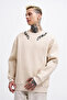 Men's Collar Embroidery Detail Sweatshirt Light Beige