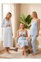 New Season Blue Summer Striped Long Robe Design with Straps 100% Cotton Maternity Robe Nightgown Pajama Set - 2