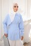 Baby Blue Waist-Slit Shirt with Pencil Detail - 5