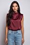 Women's Padded Collar Balloon Cut Satin Blouse - 4