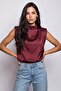 Women's Padded Collar Balloon Cut Satin Blouse - 3