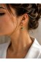Malachite Green Stone Star Charm Gold Plated Steel Hoop Earrings - 2