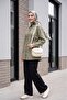 Striped Buttoned Modal Tunic with Side Laces -Khaki - 5