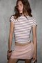 Hopewell Women's Round Neck Knitted Slim Fit Ecru Burgundy Striped T-Shirt - 2