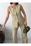 Women's Gold Button Detailed Vest and Trousers Two-Piece Set-Green - 5