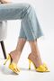 S-49 Yellow Patent Leather Bow Detailed 11 cm Heeled Women's Slippers - 2