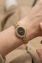 Mi̇ns Women's Gold Color Metal Strap Black Dial Oval Case Vintage Quartz Wristwatch - 6