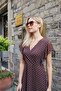 Women's Patterned Tulle Double-Breasted Flounce-Sleeved Skirt with Long Lycra Lining Dress - Brown Polka Dot - 7