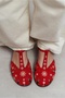 Utya Red Suede Leather Embroidery Detail Flat Sole Women's Sandals - 7