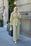Women's Ruffle Detail Waist Tie Chiffon Suit Green - 5