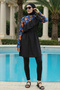 2-Piece Set (with Bonnet Gift) Asymmetrical Collar, Lycra Sleeves, Elastic Waist Burkini Hijab Swimsuit D52