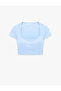 Slim Fit U-Neck Short Sleeve Crop Sports T-Shirt - 3