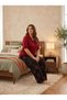 New Season Burgundy V-Neck Short Sleeve Special Design Summer Cotton Combed Cotton Plus Size (Oversize) Pajama Set - 7