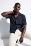 Men's Striped Short Sleeve Regular Fit Shirt - Indigo