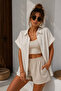 Women's Ecru Muslin Fabric Oversize Short Sleeve Shirt - 5
