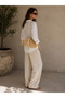Straw Bag Women's Shoulder and Hand Bag with Chain Strap Summer Beach Bag Beige (with Round Fan Gift) - 2