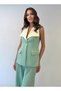 Garnili Wide Collar Contrast Detailed Vest and Trousers Set - (Mint Green, Cream) - 3