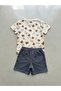 Boy's Teddy Bear Patterned Summer Set - Short Sleeve T-Shirt and Shorts Cotton Casual Set - 2