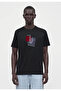 Men's Breathable Cotton Jersey Fabric Patterned Short Sleeve Black T-Shirt