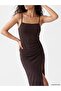 Xside Brown Square Neck Rope Strap Slit Dress - 3