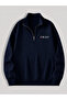 سويت شيرت رجالي كبير الحجم بياقة عالية وسحاب وطباعة