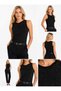 Premium Stone Embroidered Ribbed Women's Athlete Blouse Crew Neck Stretchy Ottoman Fabric Black/White/Pink - 2