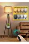 Solid Wooden Tripod Floor Lamp, 12W LED Bulb, Remote, Dimmable, 4 Color Temps, Timer, Shelf, Black - 2