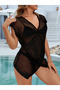 Women's Double Breasted Detail Openwork Knitwear Pareo - 4