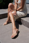 Vetro Women's Beige Biscuit Genuine Leather Suede Single Strap Heel Slippers - 6
