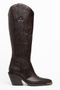 Bitter Brown Matte Leather Metal Toe Cap Below the Knee Embroidered Western Cowboy Boots - 2