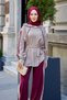 Women's Double Color V Detail Collar Lace-Up Hooded Parachute Suit Claret Red - 3