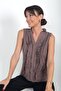 Women's V-Neck Front Ruffle Sleeveless Blouse - 2