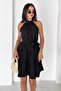 Women's Ecru Halter Neck Layered Mini Dress with Belt - 4