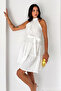 Women's Ecru Halter Neck Layered Mini Dress with Belt - 2